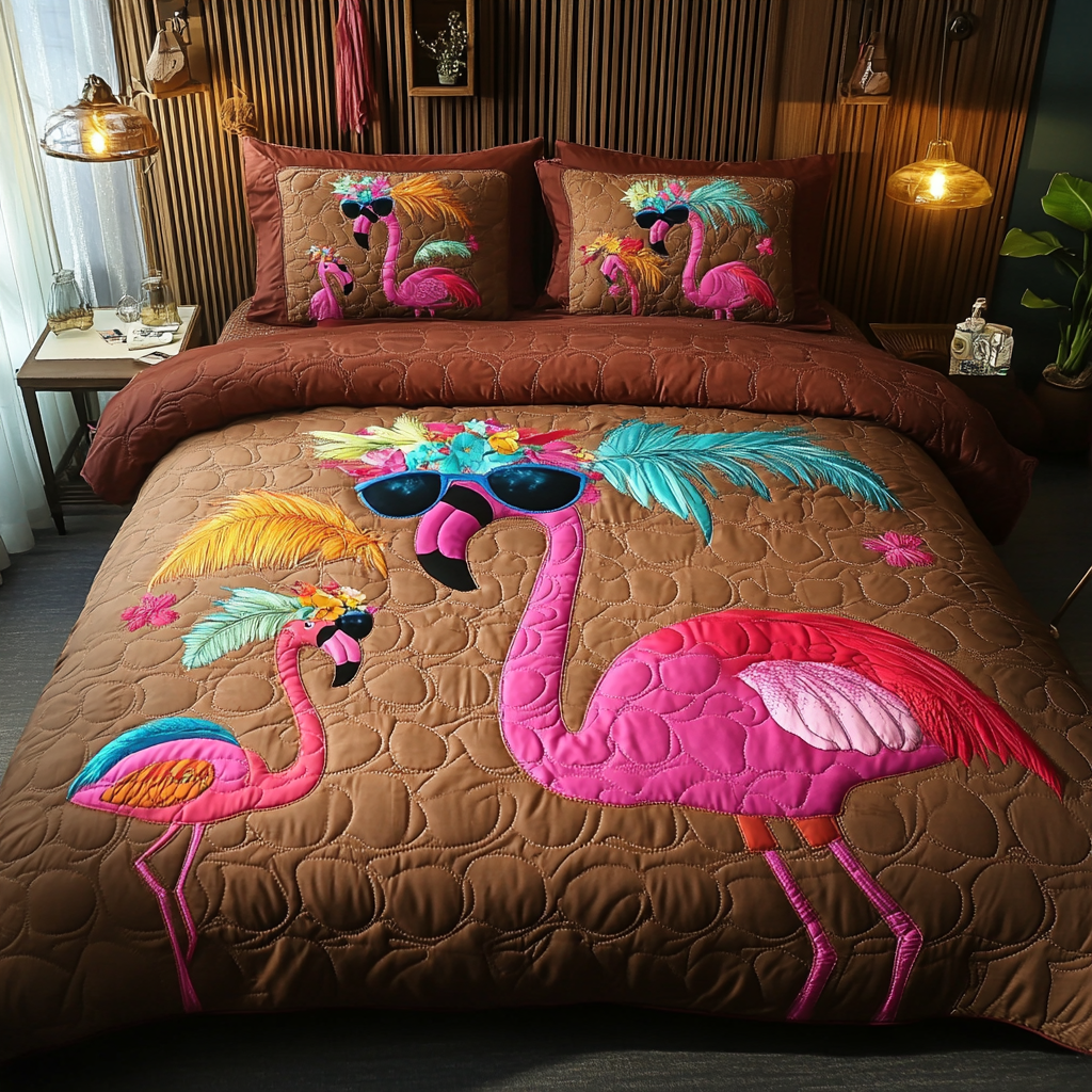 Juego de Ropa de Cama Acolchado de 3 Piezas Flamingo