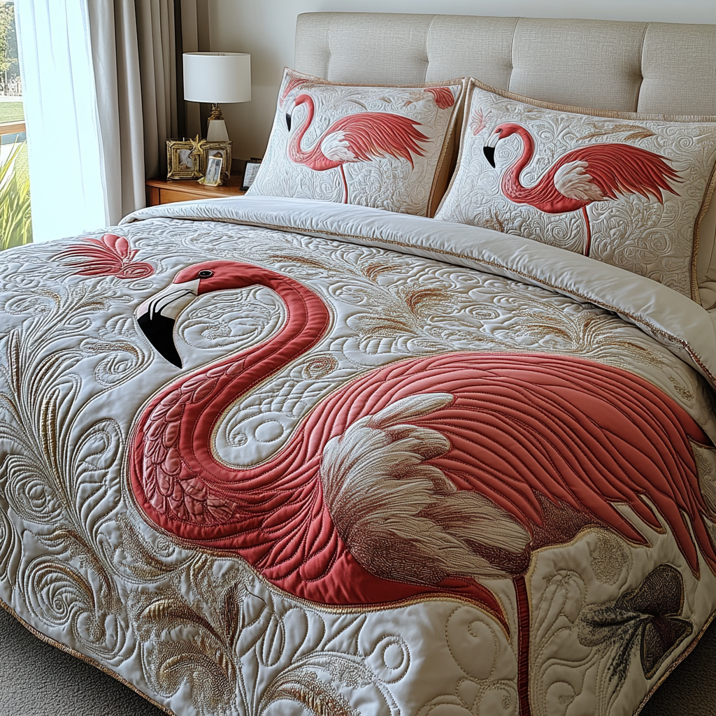 Juego de Ropa de Cama Acolchado de 3 Piezas Flamingo