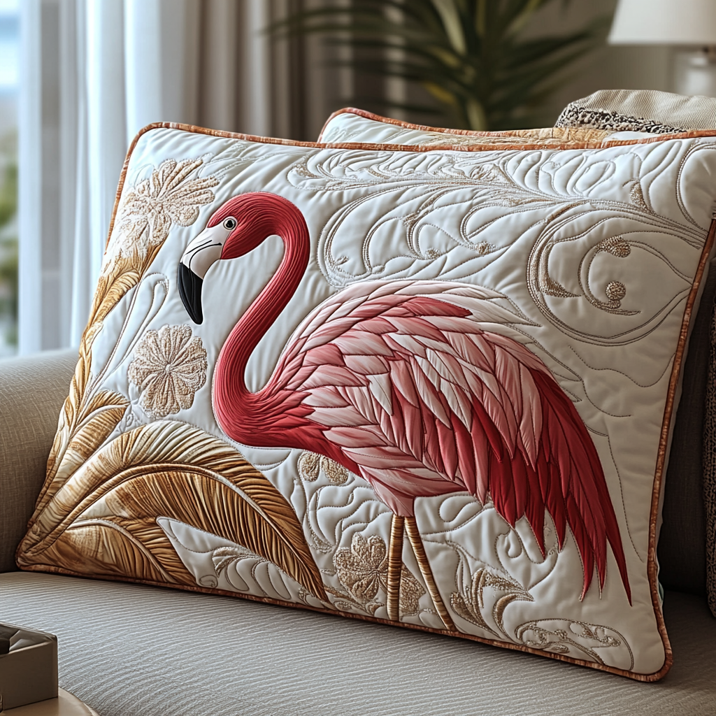 Funda de Almohada de Ropa de Cama Acolchada de Flamenco Rosa