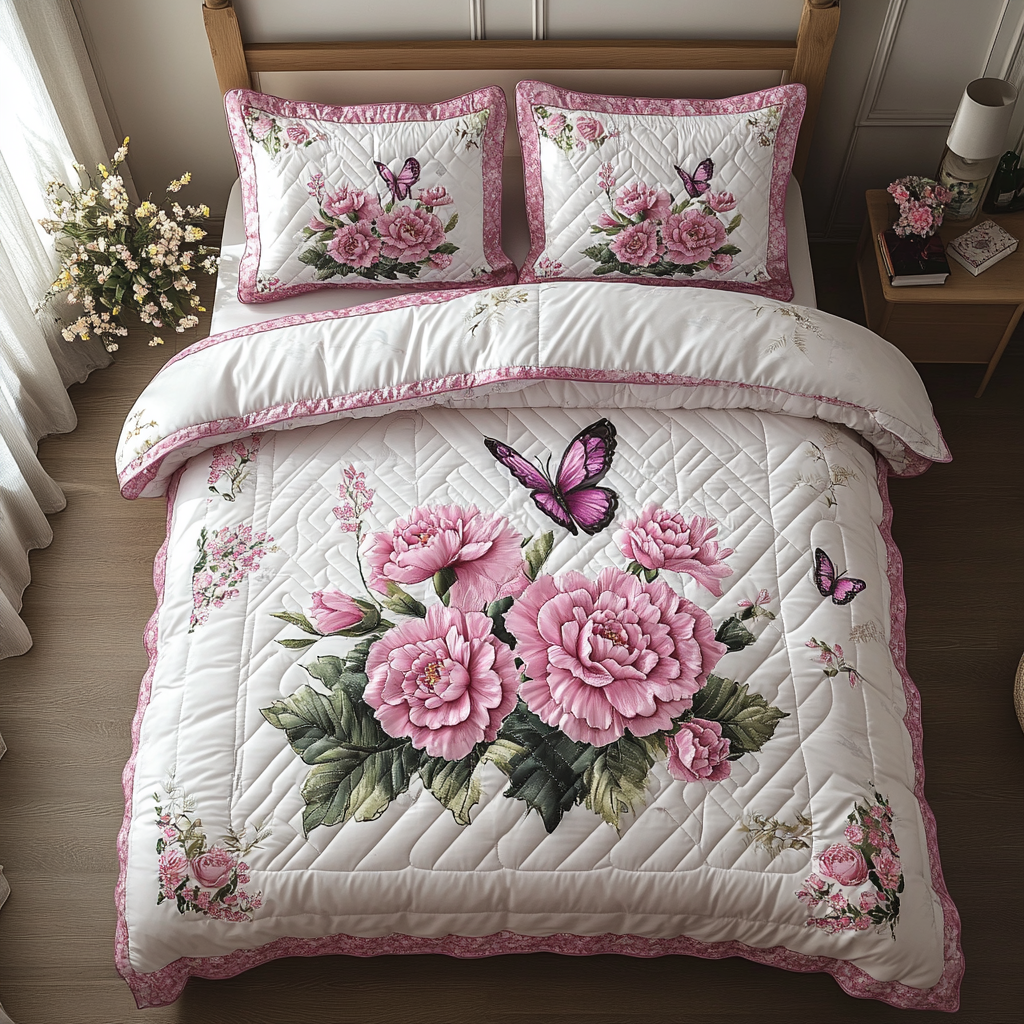 Conjunto de Ropa de Cama Acolchado de 3 Piezas en Rosa