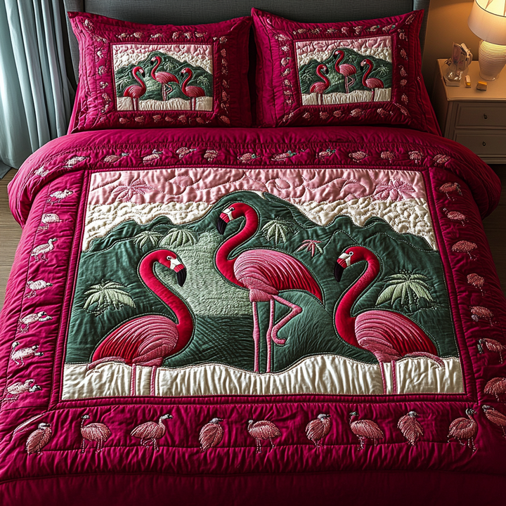 Juego de Ropa de Cama Acolchada de 3 Piezas atardecer Rosa