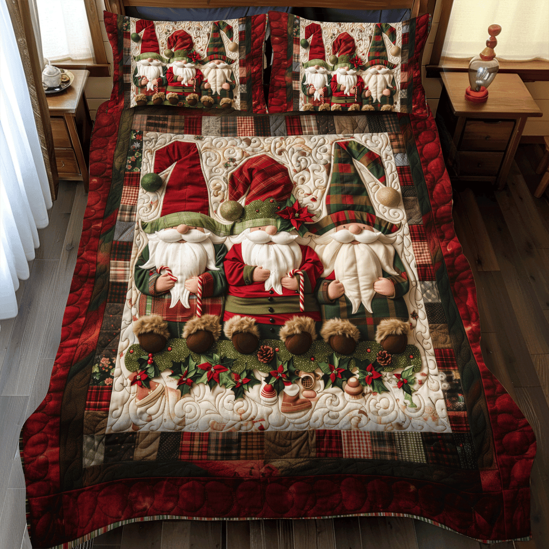Juego de Ropa de Cama Acolchado de Gnomo Navideño
