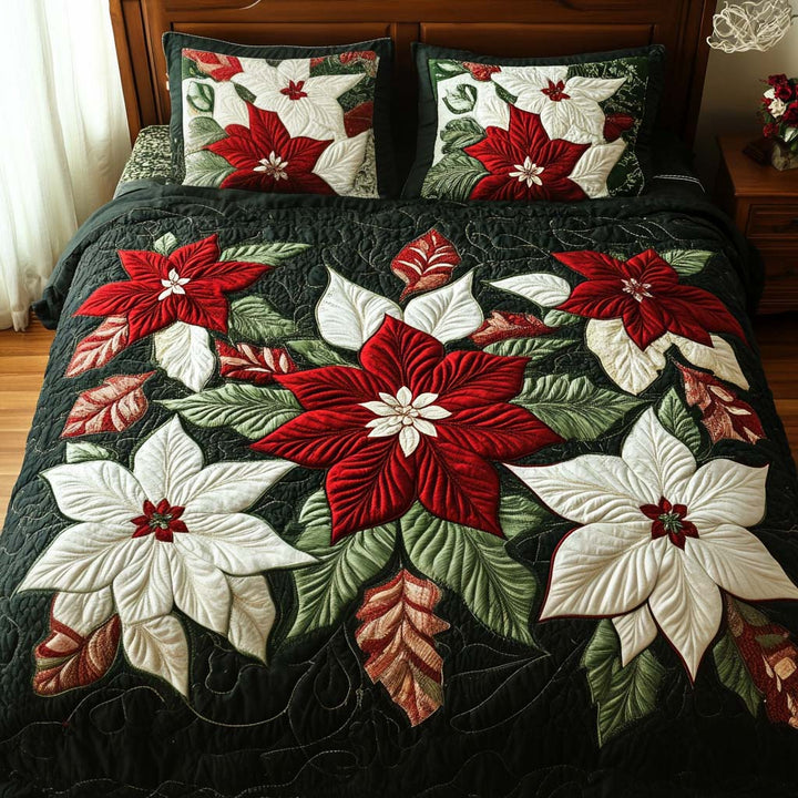 Juego de Ropa de Cama Acolchada de 3 Piezas Poinsettia Bliss
