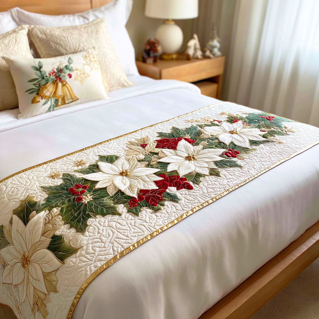 Caminito de Cama Acolchado con Encanto de Poinsettia