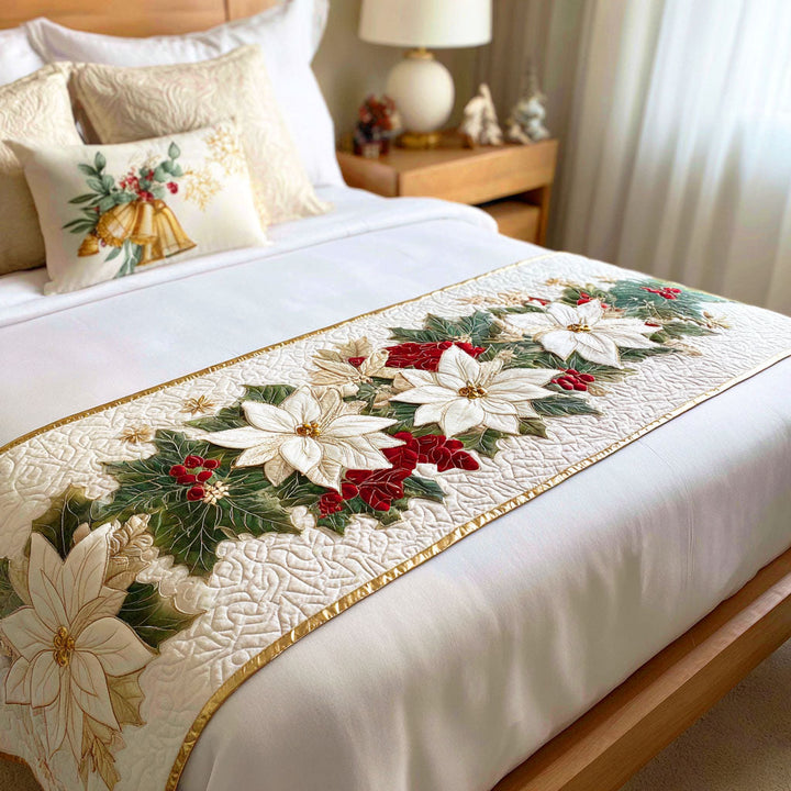 Caminito de Cama Acolchado con Encanto de Poinsettia