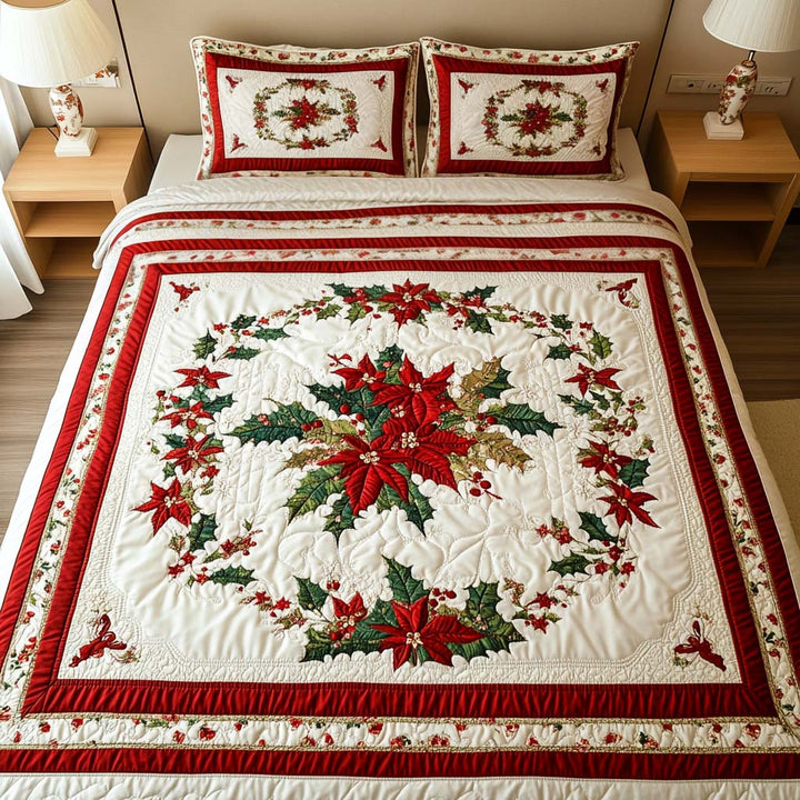 Juego de Ropa de Cama Acolchada de 3 Piezas Poinsettia Spirit