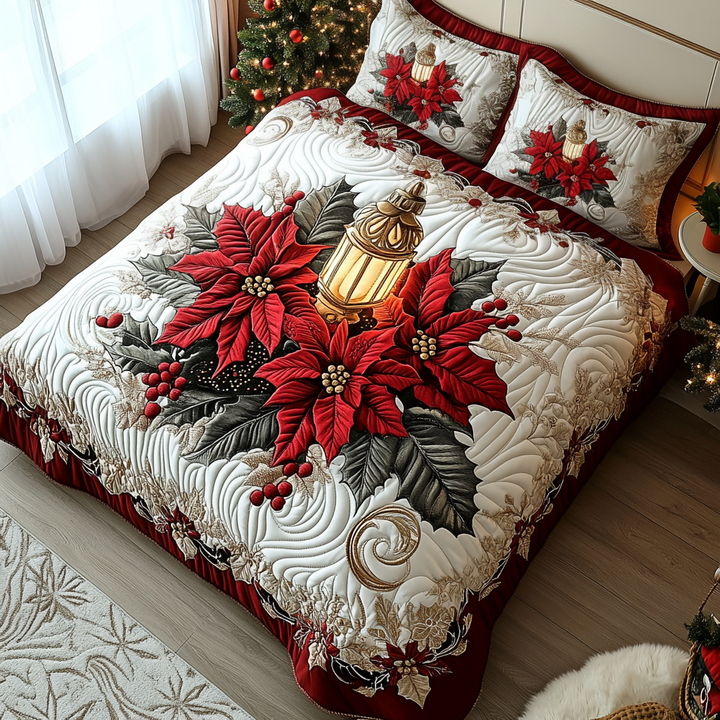 Juego de Ropa de Cama Acolchado de 3 Piezas Poinsettia Warmth
