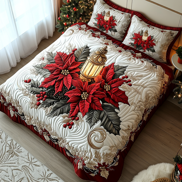 Juego de Ropa de Cama Acolchado de 3 Piezas Poinsettia Warmth