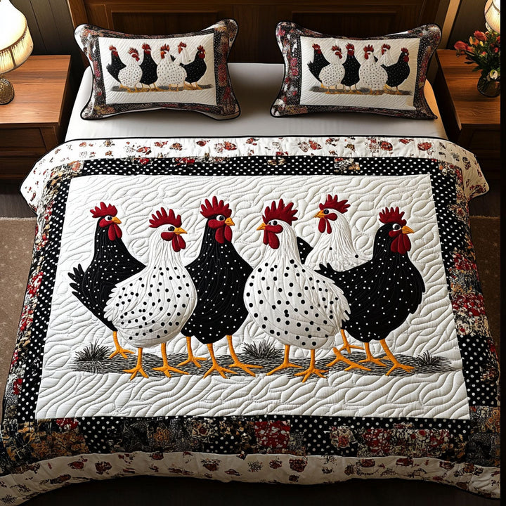 Juego de Ropa de Cama Acolchado de 3 Piezas con Pollos de Lunares