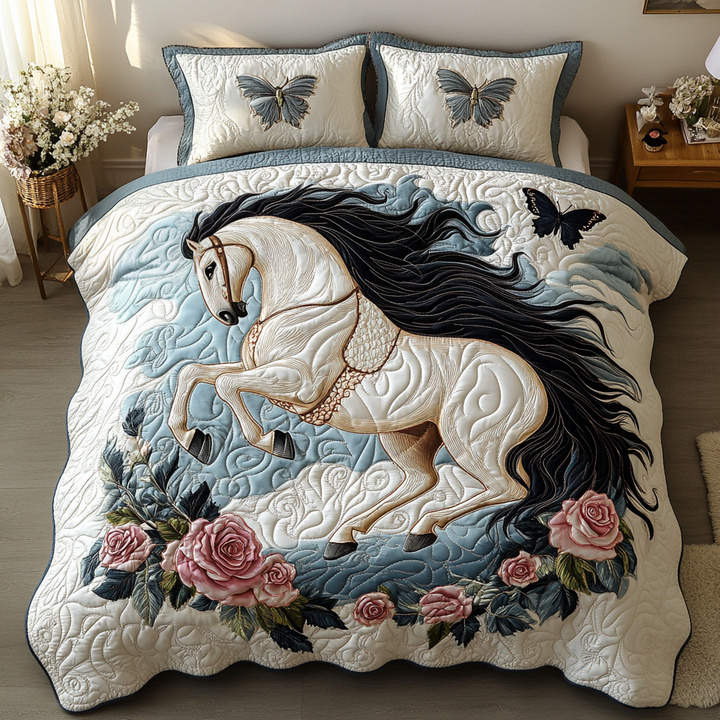 Juego de Ropa de Cama Acolchada de 3 Piezas de Caballo