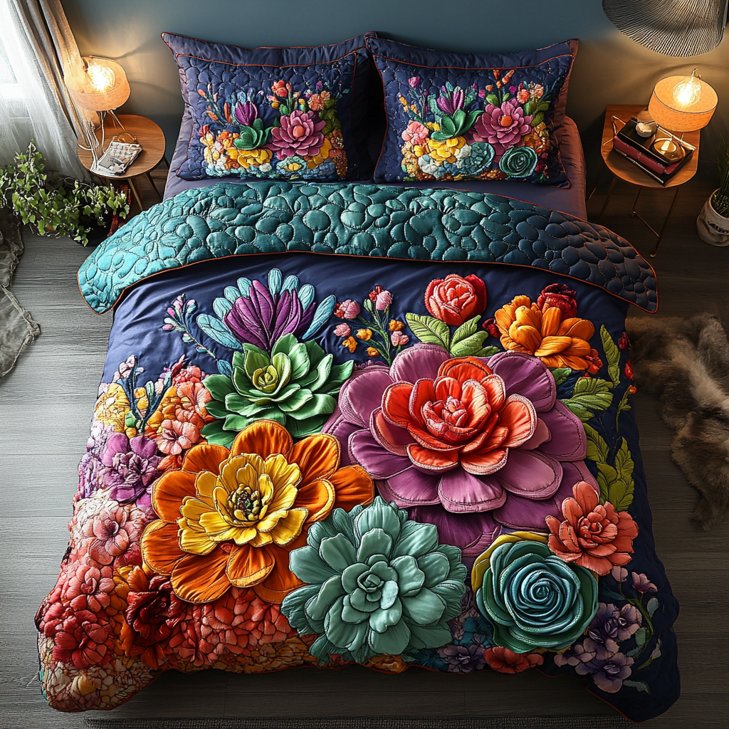 Juego de Ropa de Cama Acolchado de 3 Piezas Prickles and Blooms