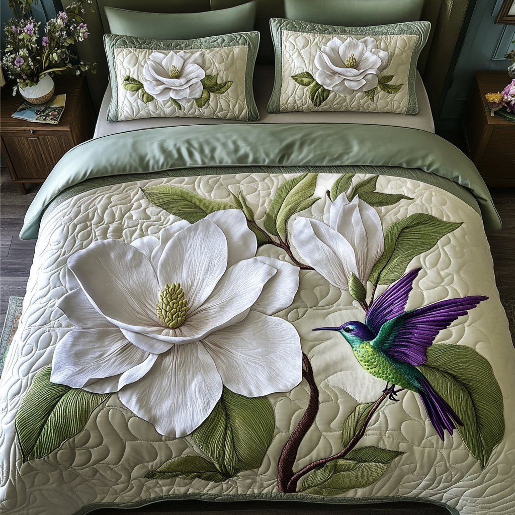 Juego de Ropa de Cama Acolchado de 3 Piezas Hummingbird