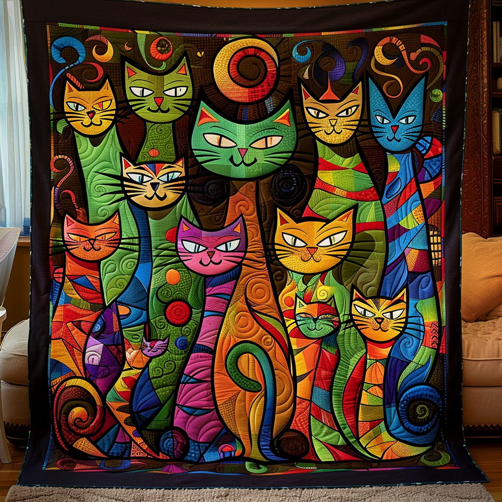 Manta Acolchada de Gatos Arcoíris