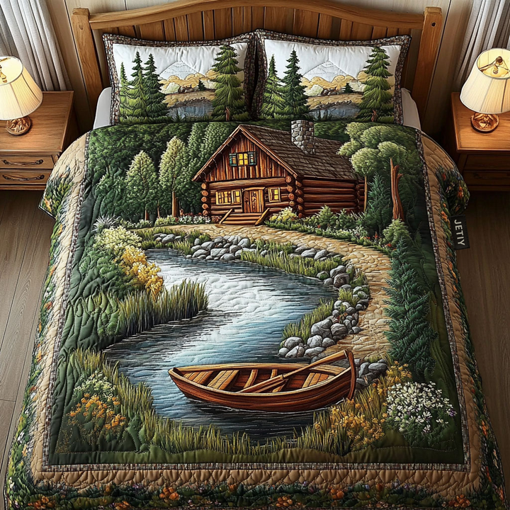 Juego de Ropa de Cama Acolchado de 3 Piezas Riverside Cabin Boat
