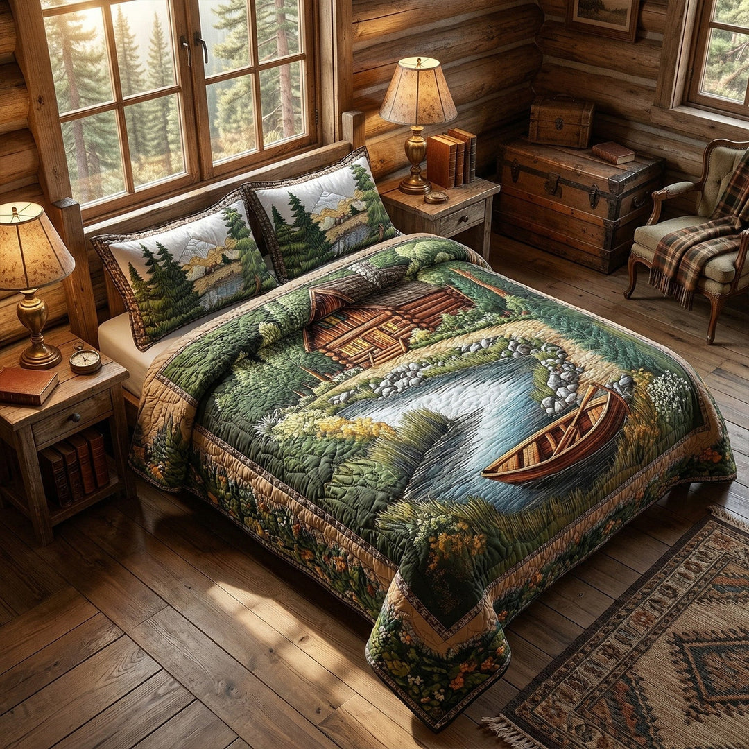 Juego de Ropa de Cama Acolchado de 3 Piezas Riverside Cabin Boat