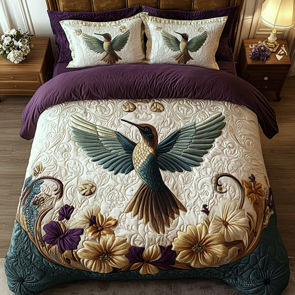 Juego de Ropa de Cama Acolchada Royal Hummingbird de 3 Piezas