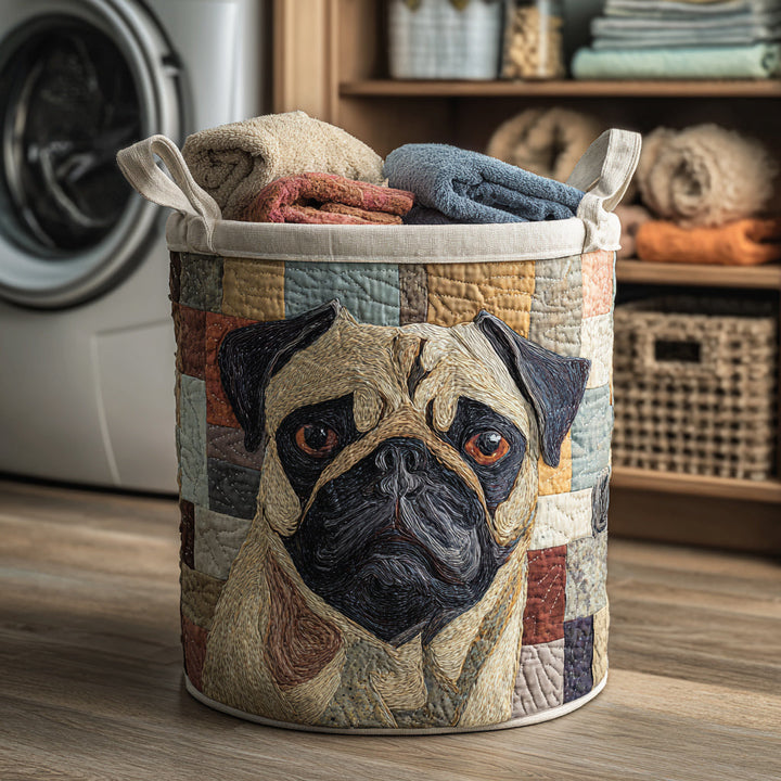 Cesta de Ropa Acolchada de Pug Rústico