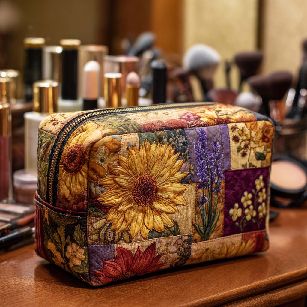 Bolsa de Maquillaje Acolchada de Girasol Rústico