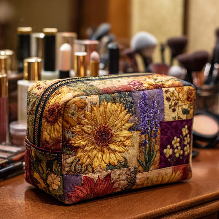 Bolsa de Maquillaje Acolchada de Girasol Rústico