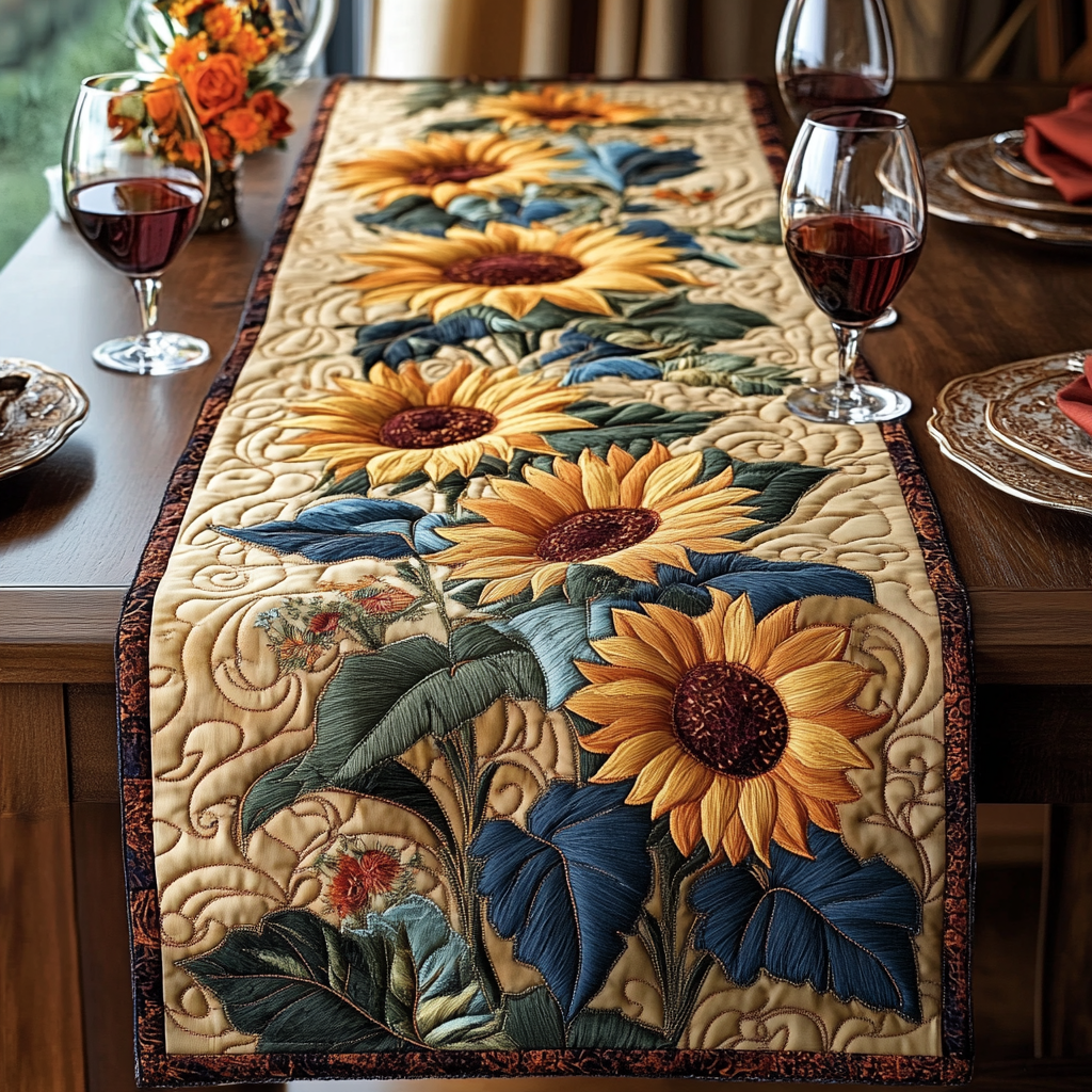 Caminito de Mesa Acolchado Rústico con Girasoles