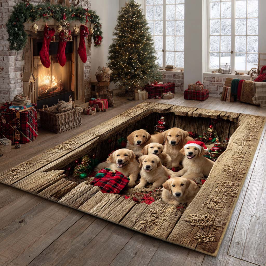 Alfombra de Área Golden Retriever Navideña
