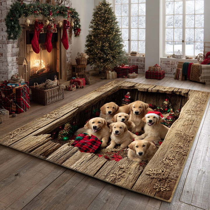 Alfombra de Área Golden Retriever Navideña