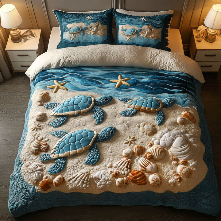 Juego de Ropa de Cama Acolchada de 3 Piezas Tortuga