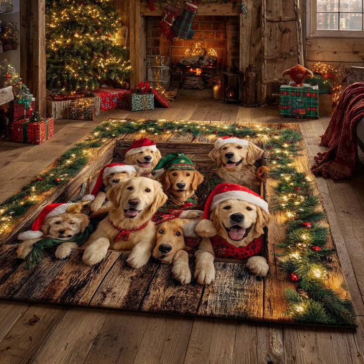 Alfombra de Área Golden Retriever Navideña