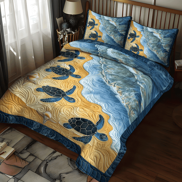 Juego de Ropa de Cama Acolchado de 3 Piezas Tortuga Marina