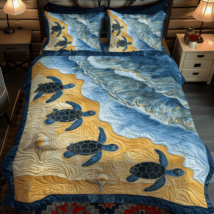 Juego de Ropa de Cama Acolchado de 3 Piezas Tortuga Marina