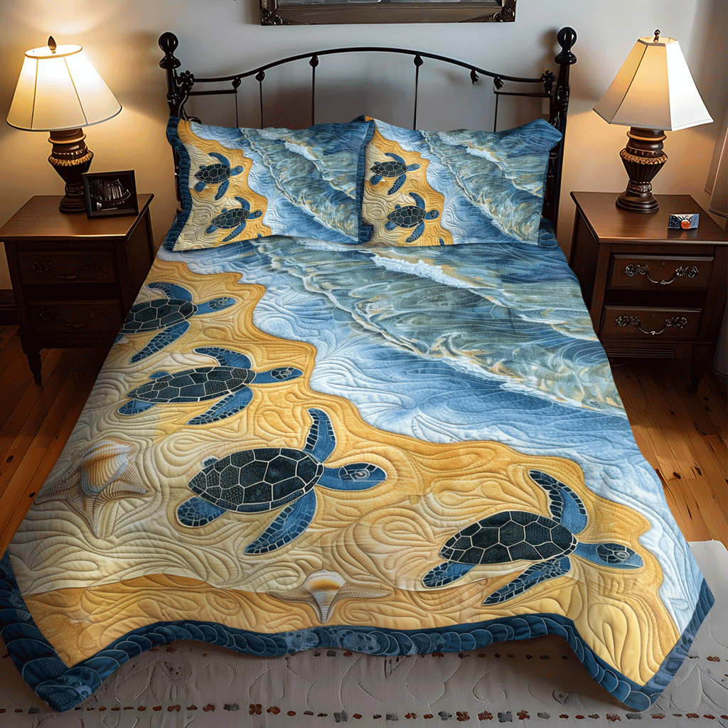 Juego de Ropa de Cama Acolchado de 3 Piezas Tortuga Marina