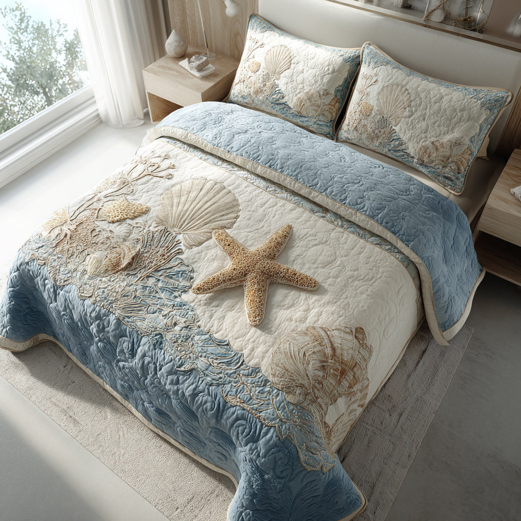 Juego de Ropa de Cama Acolchado de 3 Piezas Seaside Ocean