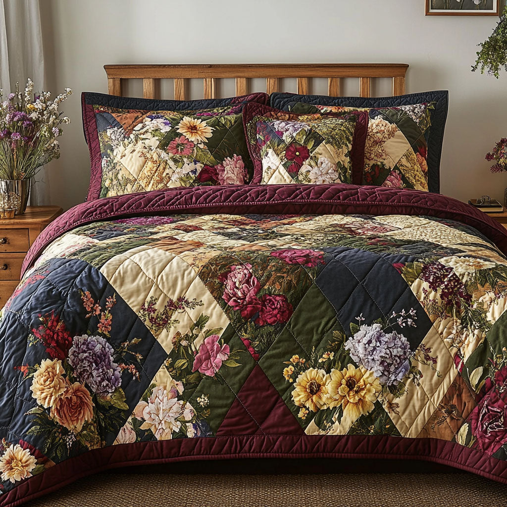 Conjunto de Ropa de Cama Acolchado de 3 Piezas Jardín Secreto