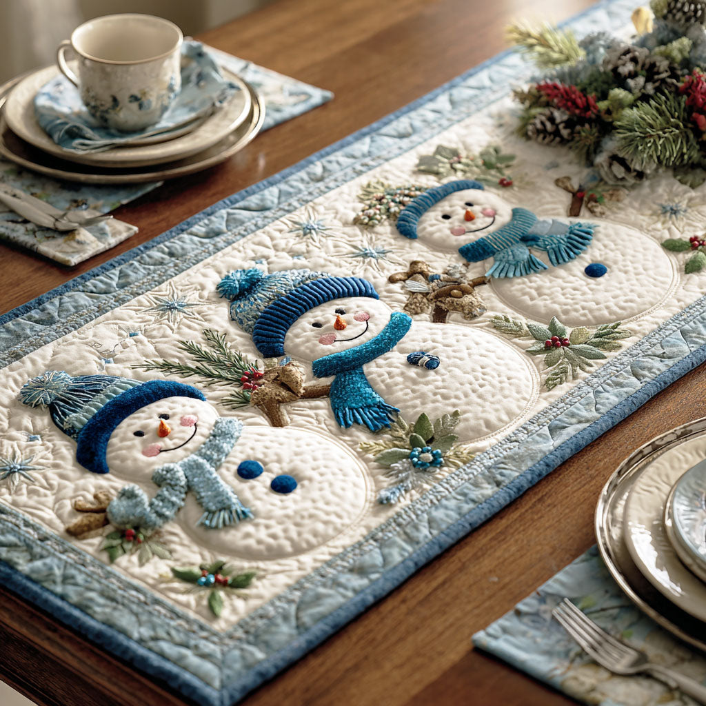 Caminito de Mesa Acolchado Azul Muñeco de Nieve Silencioso