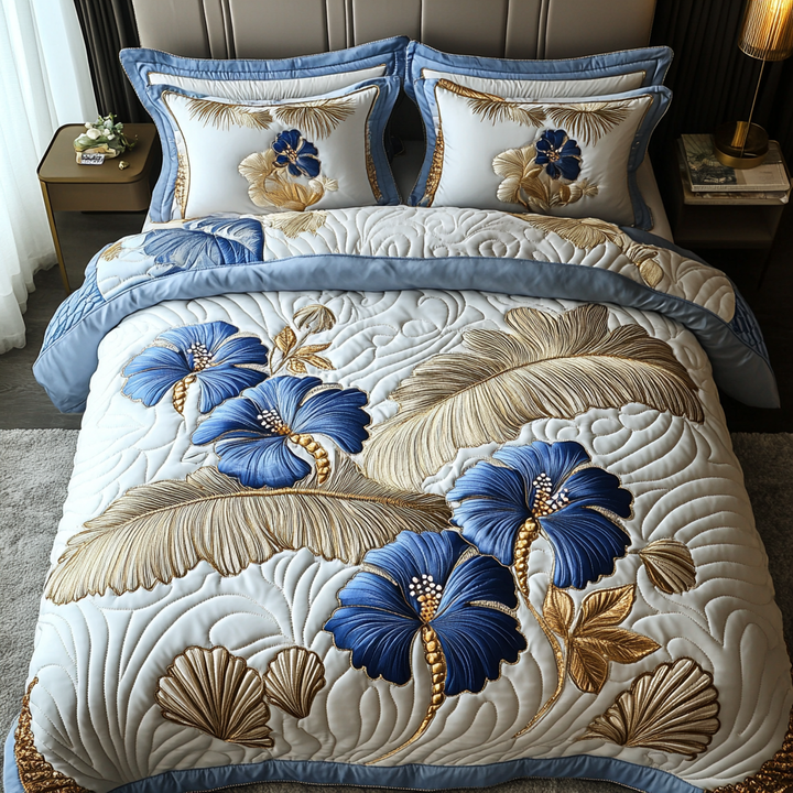 Juego de Ropa de Cama Acolchado de 3 Piezas Hibisco Plateado