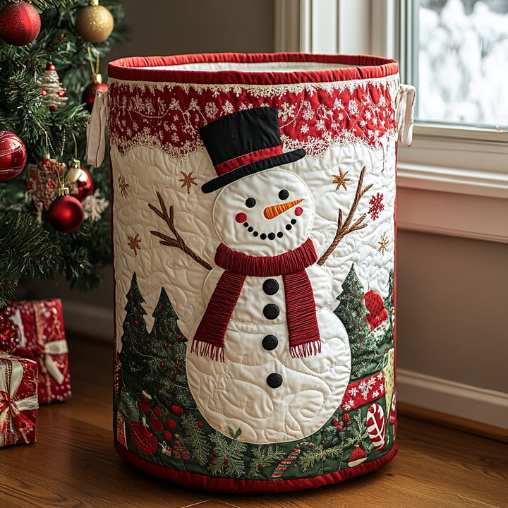 Cesta de Ropa Acolchada con Diseño de Muñeco de Nieve