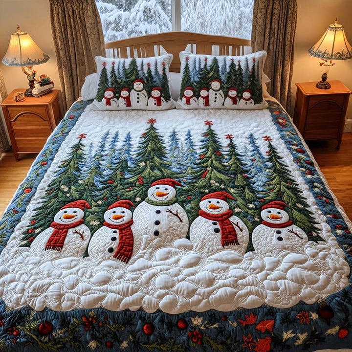 Juego de Ropa de Cama Acolchada de 3 Piezas "Serenata de Muñeco de Nieve"