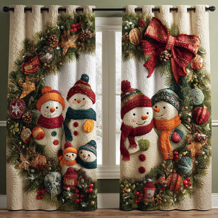 Cortinas Acolchadas de Invierno con Muñeco de Nieve