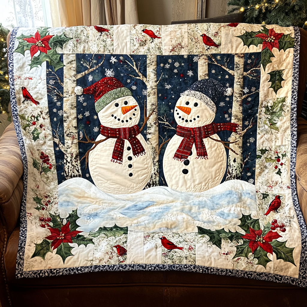 Manta Acolchada de Muñeco de Nieve en Caída de Nieve