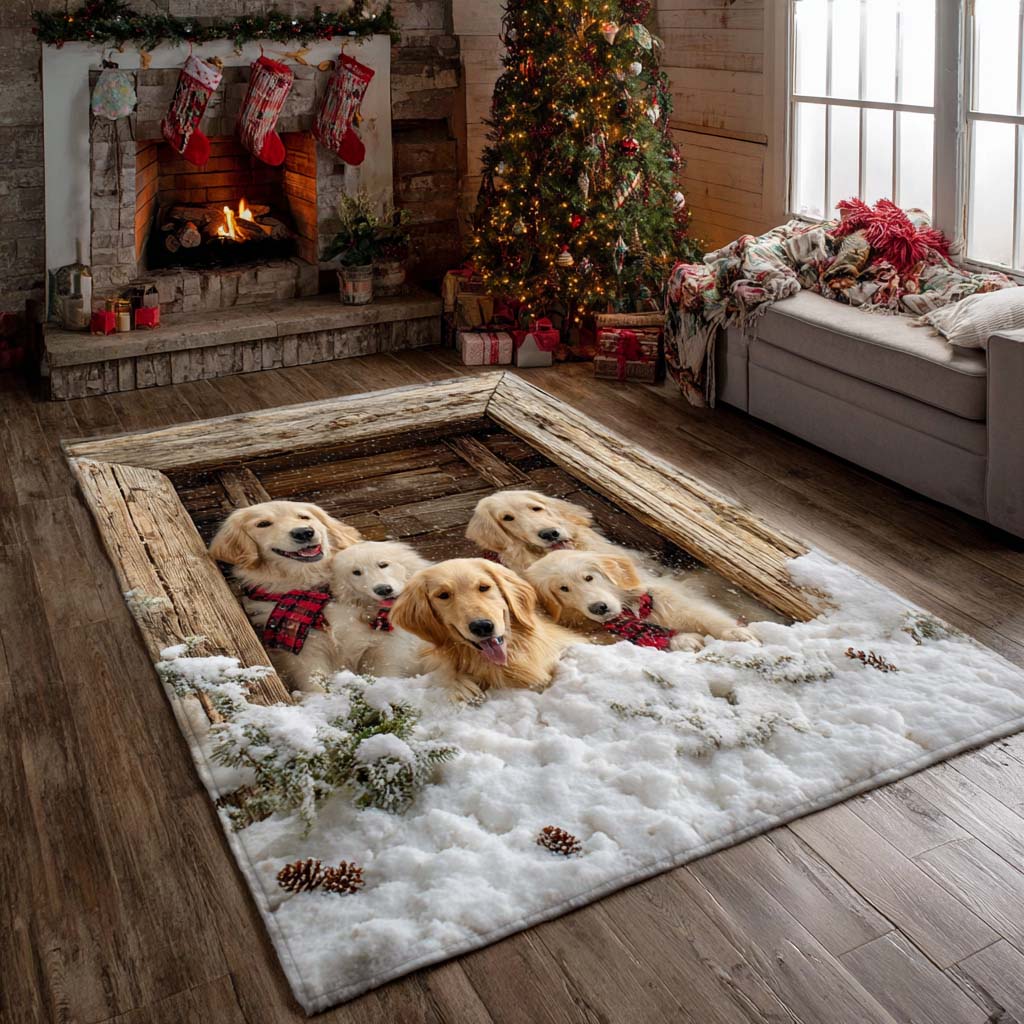 Alfombra de Área Golden Retriever Navideña