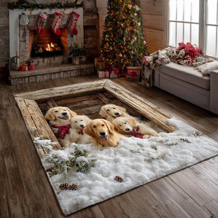 Alfombra de Área Golden Retriever Navideña