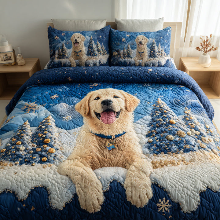 Juego de Ropa de Cama Acolchado de 3 Piezas con Golden Retriever Nevado