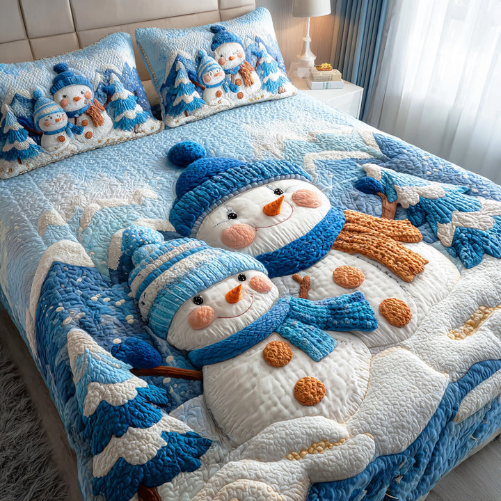 Juego de Ropa de Cama Acolchada de 3 Piezas "Maravilla de Muñecos de Nieve"