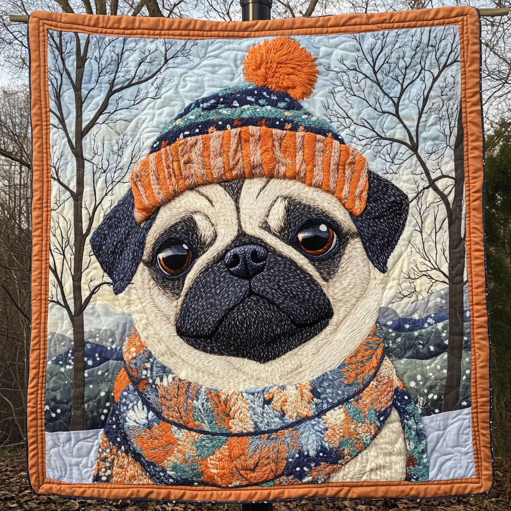 Manta Acolchada de Amor de Pug Acurrucado