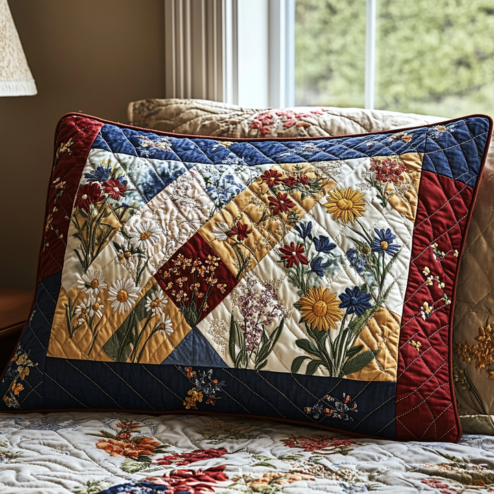 Funda de Almohada de Colcha Acolchada con Flores de Primavera