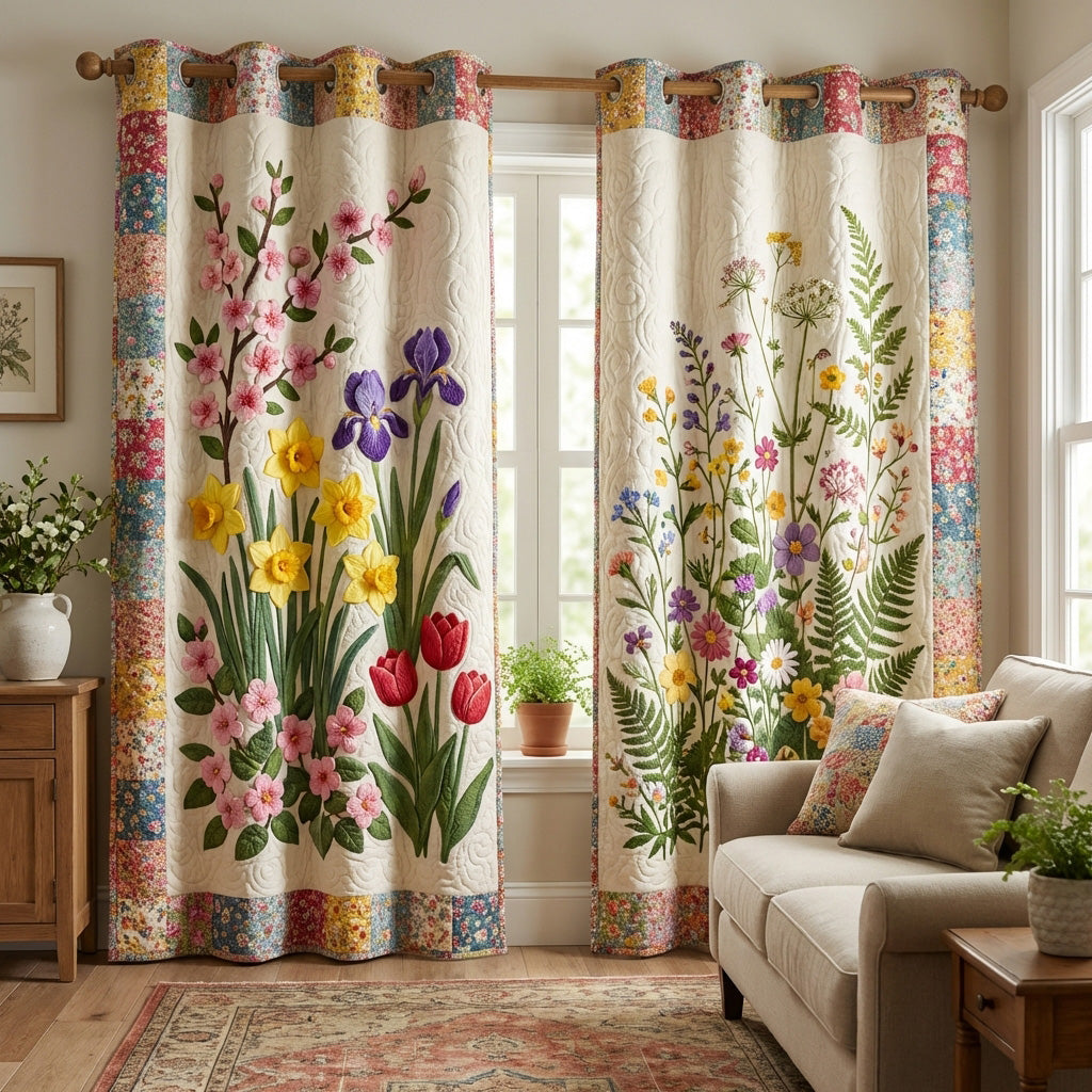 Cortinas Acolchadas de Flores Silvestres de Primavera