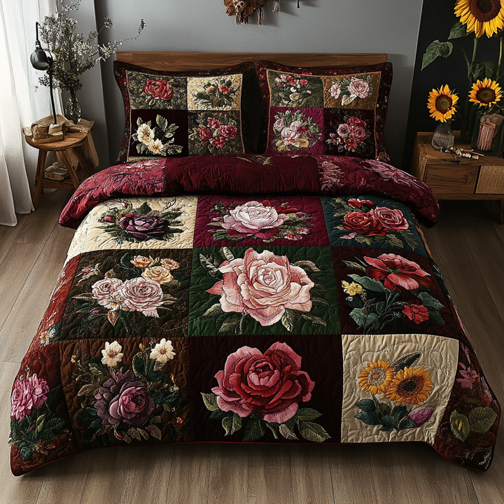 Encanto Primaveral Juego de Ropa de Cama Acolchada de 3 Piezas