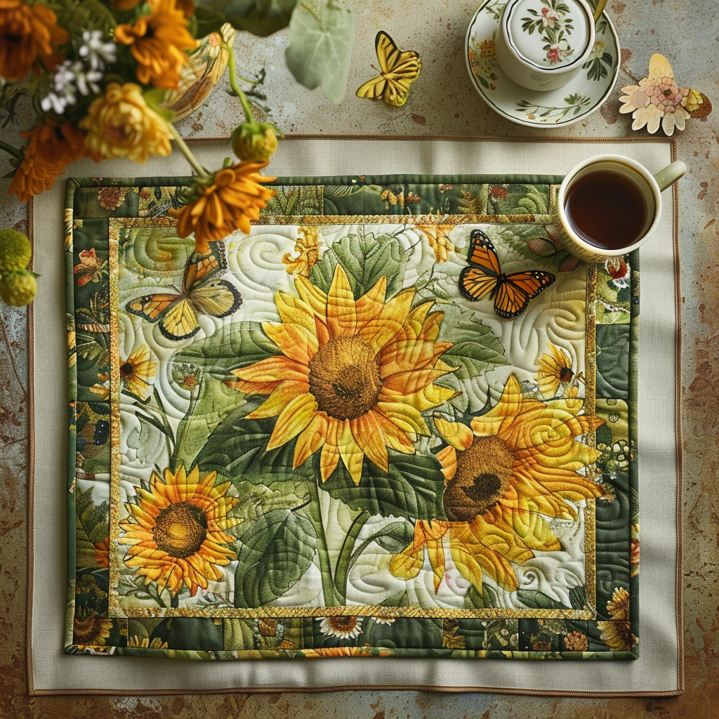 Mantel Individual Acolchado de Girasol Besado por el Sol