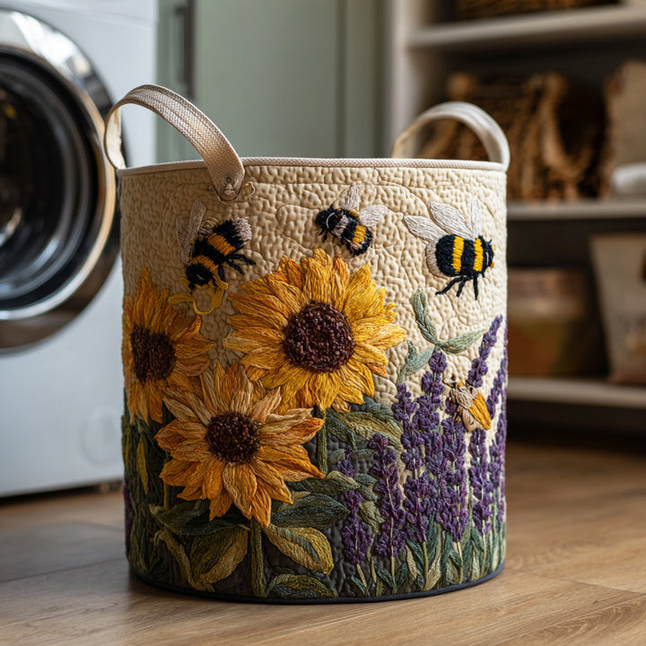 Cesta de Ropa Acolchada con Diseño de Girasoles