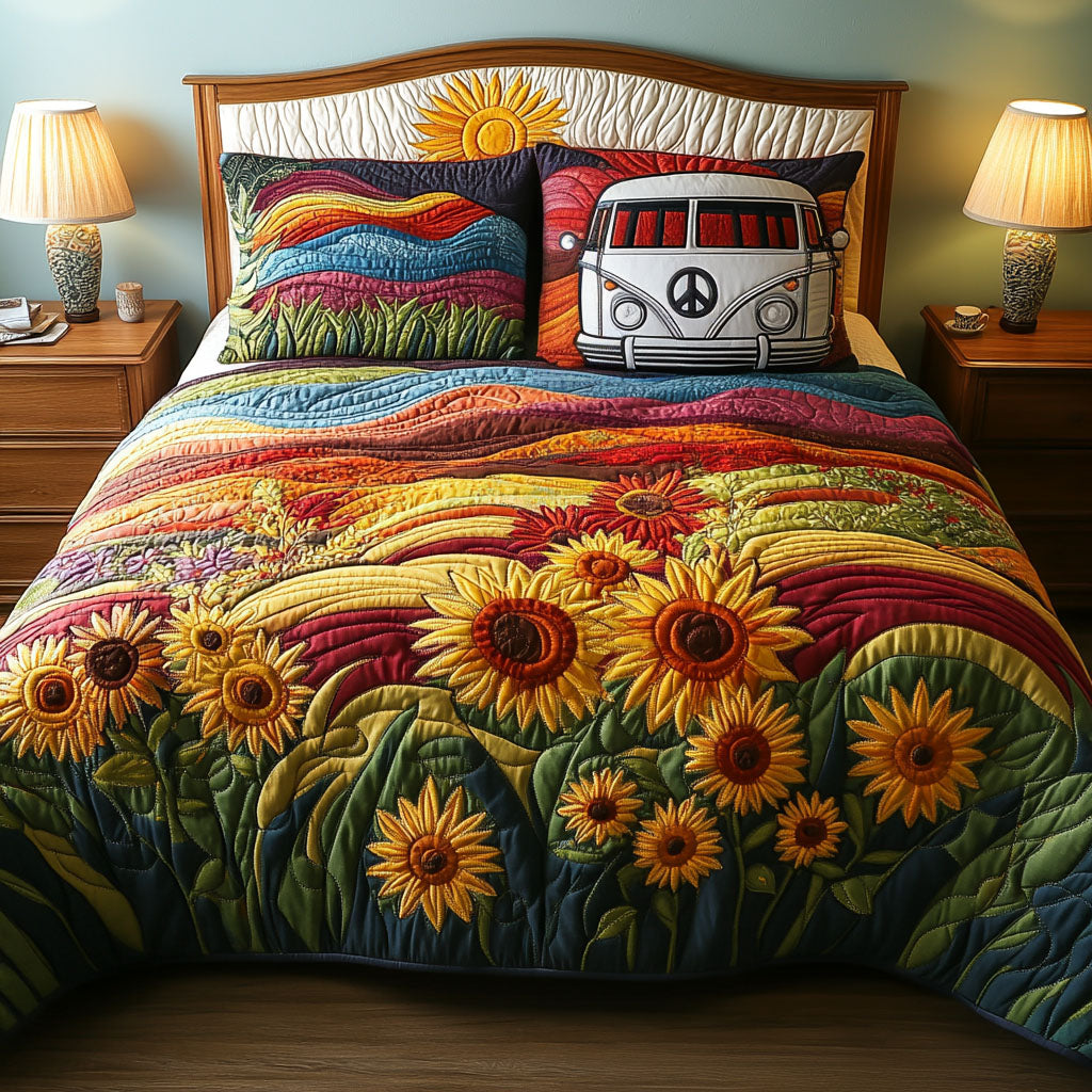 Juego de Ropa de Cama Acolchado de 3 Piezas Soñador de Girasol